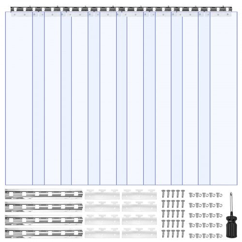 Clear PVC Strip Curtain, 2.1 m Height x 1.2 m Width x 2 mm Thickness, 8 PCS Walk in Freezer Cooler Curtain Strips, Thermal Insulating Plastic Door Strips for Warehouse, Freezer, Garage Doors
