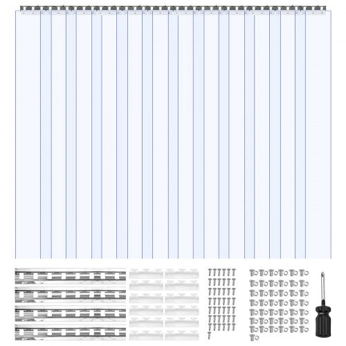 Klar PVC-gardinremsa, 2,4 m höjd x 2,1 m bredd x 2 mm tjocklek, 14 st. gardinremsor för kylrum i walk-in-miljö, släta vattentäta plastdörrremsor för lager, frys, garageportar