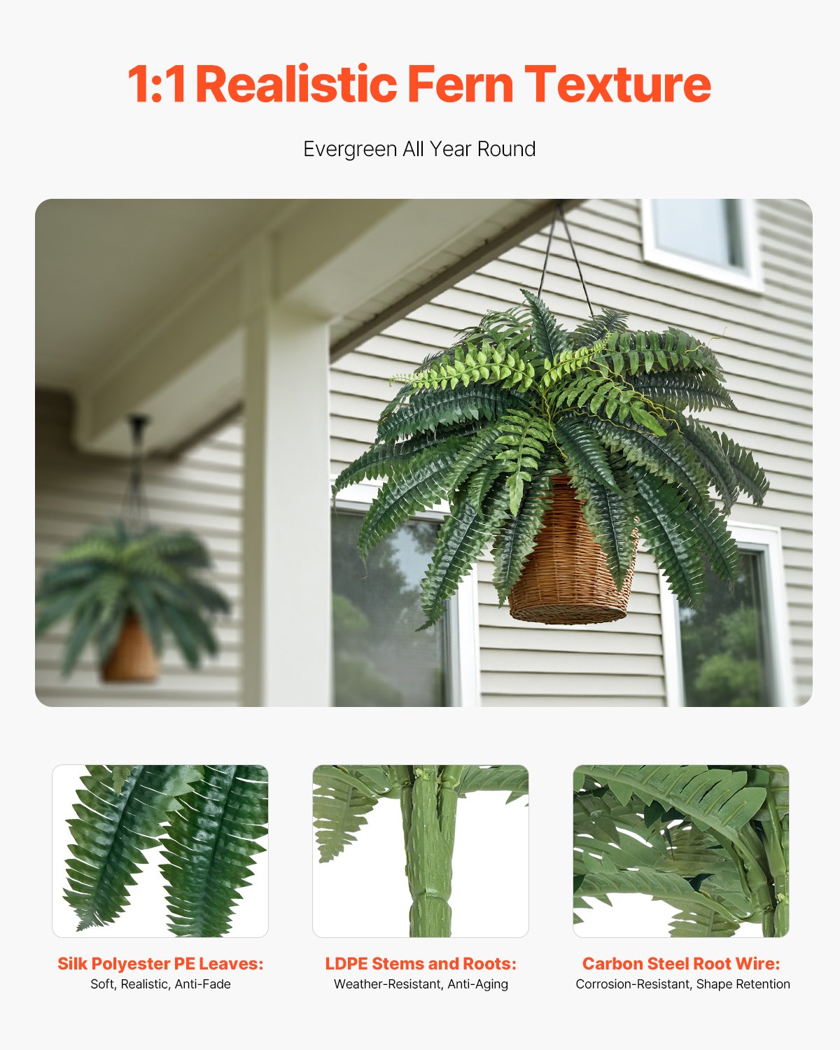 Artificial Ferns 2 Pcs, Natural Spread Diameter 35-39 Inch, Large Hanging Artificial Boston Ferns, Fake Plant Wall Decor with 35 Branches, Faux Fern for Home and Office (Flowerpot Unincluded)