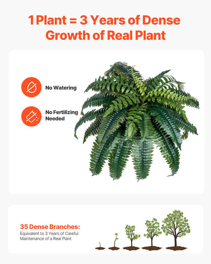 Konstgjorda ormbunkar 2 st, naturlig spridning diameter 35-39 tum, stora hängande konstgjorda Boston-ormbunkar, konstgjord växt väggdekoration med 35 grenar, konstgjord ormbunke för hem och kontor (blomkruka ingår ej)