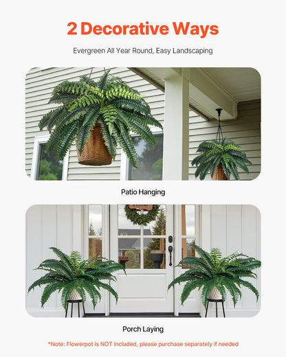 Artificial Ferns 2 Pcs, Natural Spread Diameter 35-39 Inch, Large Hanging Artificial Boston Ferns, Fake Plant Wall Decor with 35 Branches, Faux Fern for Home and Office (Flowerpot Unincluded)