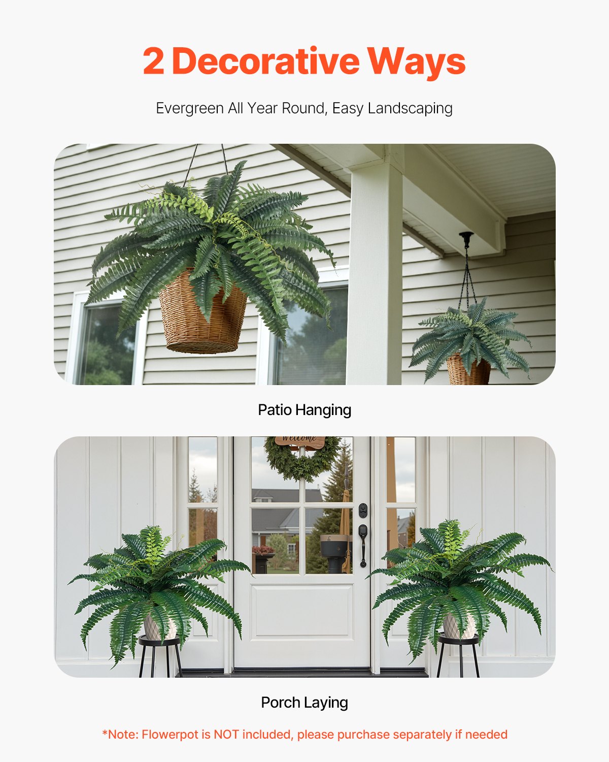 Artificial Ferns 2 Pcs, Natural Spread Diameter 31-34 Inch, Large Hanging Artificial Boston Ferns, Fake Plant Wall Decor with 30 Branches, Faux Fern for Home and Office (Flowerpot Unincluded)