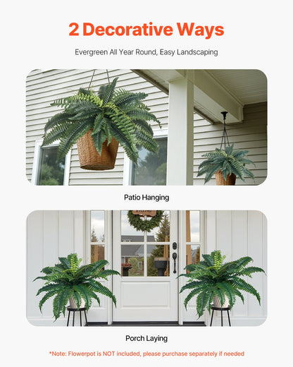 Artificial Ferns 2 Pcs, Natural Spread Diameter 31-34 Inch, Large Hanging Artificial Boston Ferns, Fake Plant Wall Decor with 30 Branches, Faux Fern for Home and Office (Flowerpot Unincluded)
