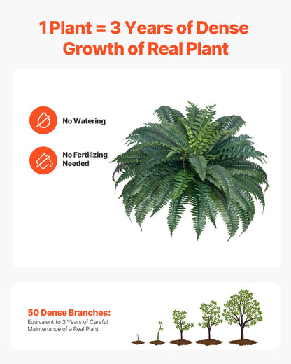 Artificial Ferns 2 Pcs, Natural Spread Diameter 43-47 Inch, Large Hanging Artificial Boston Ferns, Fake Plant Wall Decor with 50 Branches, Faux Fern for Home and Office (Flowerpot Unincluded)