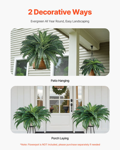 Artificial Ferns 2 Pcs, Natural Spread Diameter 43-47 Inch, Large Hanging Artificial Boston Ferns, Fake Plant Wall Decor with 50 Branches, Faux Fern for Home and Office (Flowerpot Unincluded)