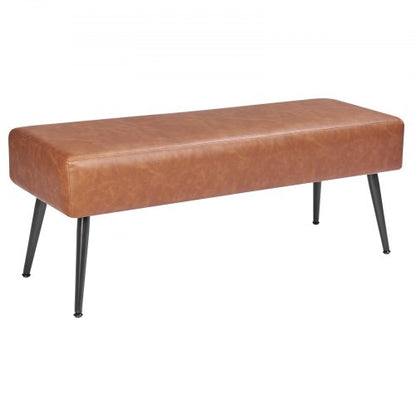 Leather Bedroom Bench, PU Leather Bench with Metal Legs and with Stitching for Entryway, Upholstered Shoe Bench Seat, Modern End of the Bed Benches for Living Room, Dining Room, Hallway, Brown