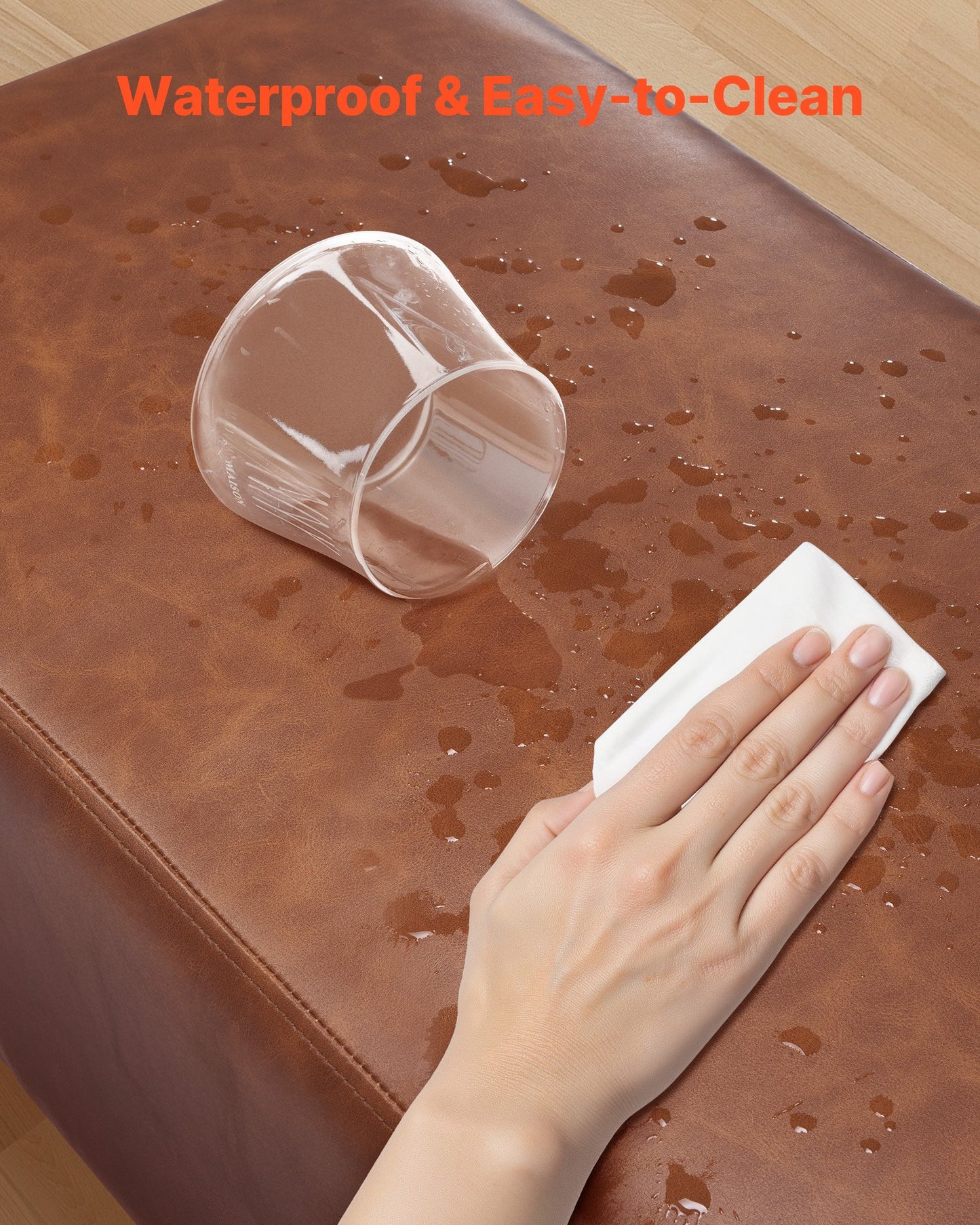 Leather Bedroom Bench, PU Leather Bench with Metal Legs and with Stitching for Entryway, Upholstered Shoe Bench Seat, Modern End of the Bed Benches for Living Room, Dining Room, Hallway, Brown