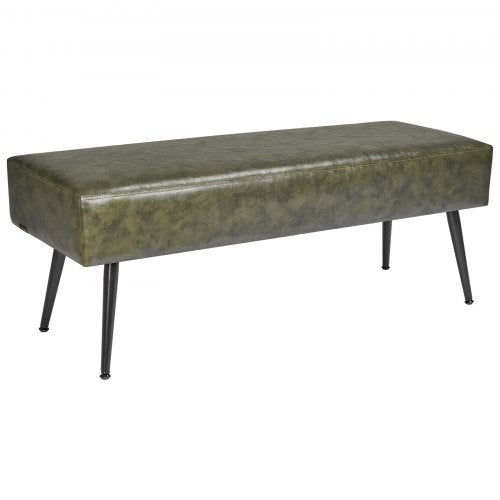 Leather Bedroom Bench, PU Leather Bench with Metal Legs and with Stitching for Entryway, Upholstered Shoe Bench Seat, Modern End of the Bed Benches for Living Room, Dining Room, Hallway, Green