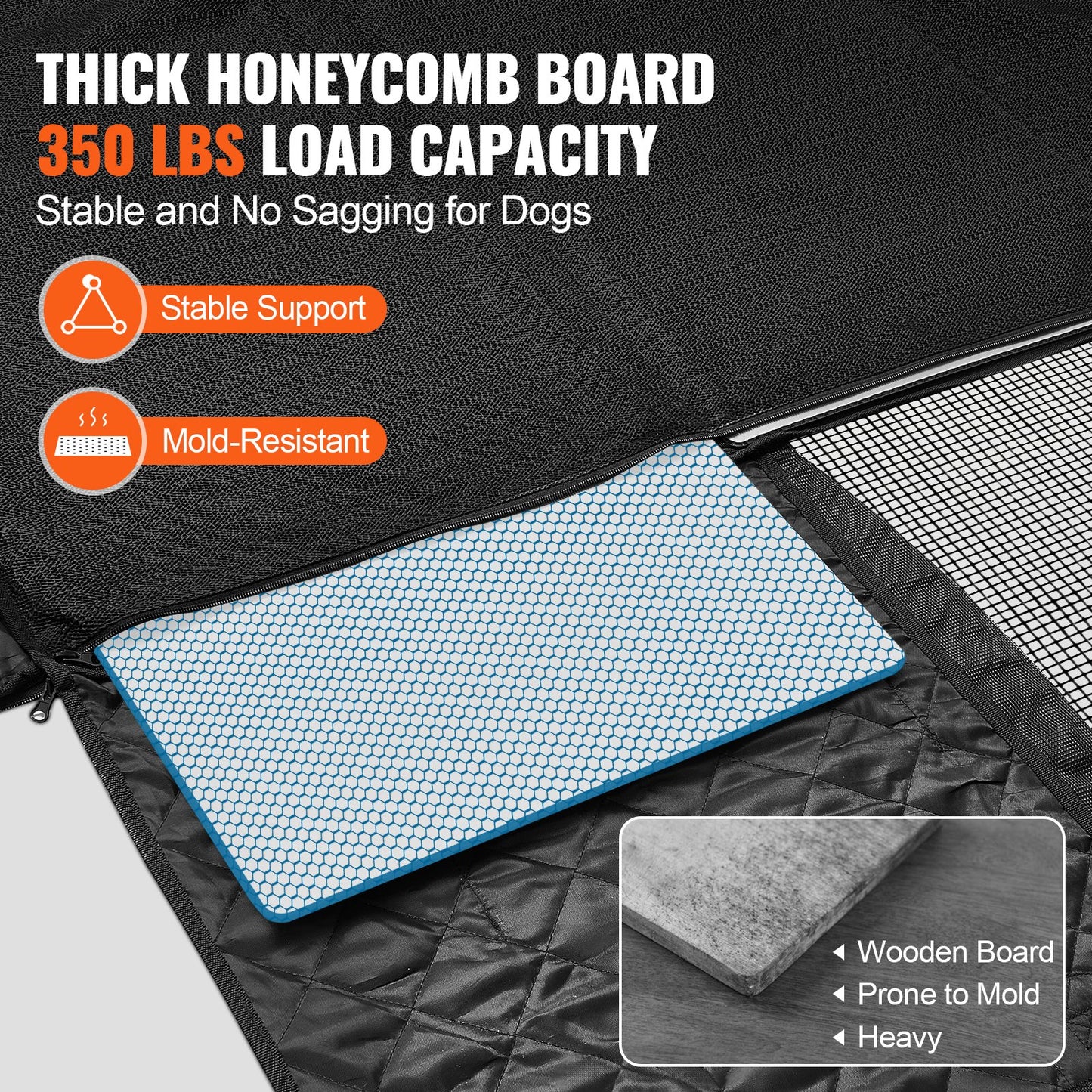 Baksätesförlängare för hundar, hundhängmatta för bilbaksäte, bilsätesöverdrag med hård botten, hundsätesbädd 52"x24.8", stöder 350lb med nätfönster och förvaringsficka för bil, SUV