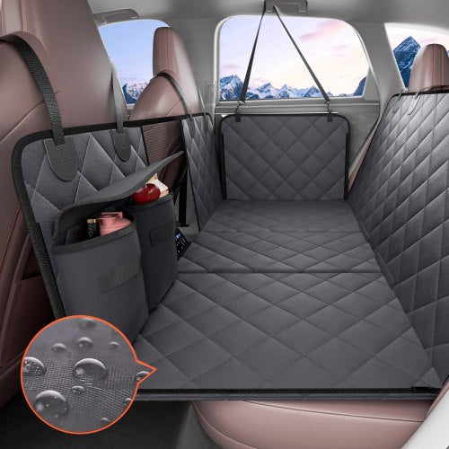 Back Seat Extender for Dogs,Dog Hammock for Car Back seat,Waterproof Hard Bottom Dog Car Seat Cover for Back Seat 54"x24",Supports 400lbs with Mesh Window and Storage Pocket for Car, SUV