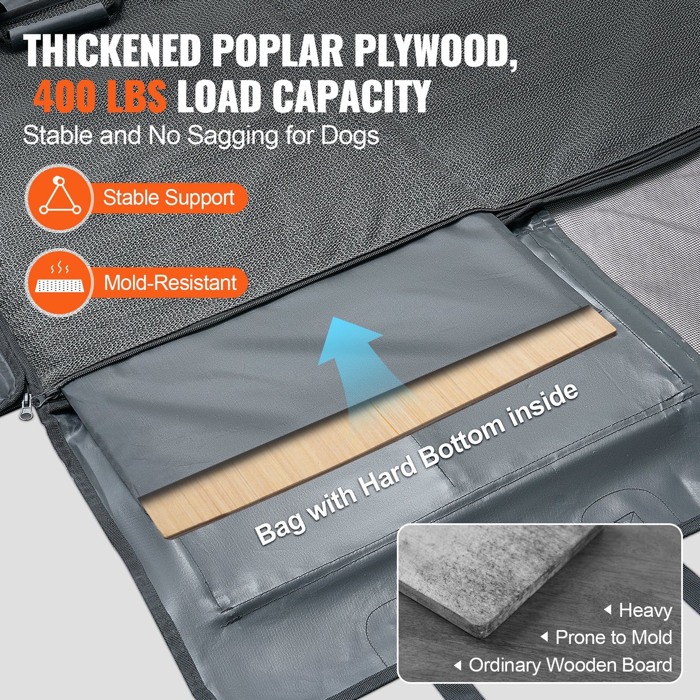 Back Seat Extender for Dogs,Dog Hammock for Car Back seat,Waterproof Hard Bottom Dog Car Seat Cover for Back Seat 54"x24",Supports 400lbs with Mesh Window and Storage Pocket for Car, SUV