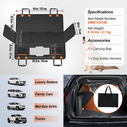 Back Seat Extender, Dog Car Seat Cover for Back Seat Bed with Mesh Window and Storage Pocket, Supports 350lbs Dog Hammock for Car Dog Car Bed 54"x25.6" for Car, SUV, Truck