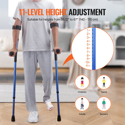Forearm Crutches for Adults, 11-Level Height Adjustable Walking Crutches with 4-Level Upper Cuff, Lightweight Aluminum Medical Support Crutches for Leg Injury Surgery Disabled, 1 Pair (350LBS)