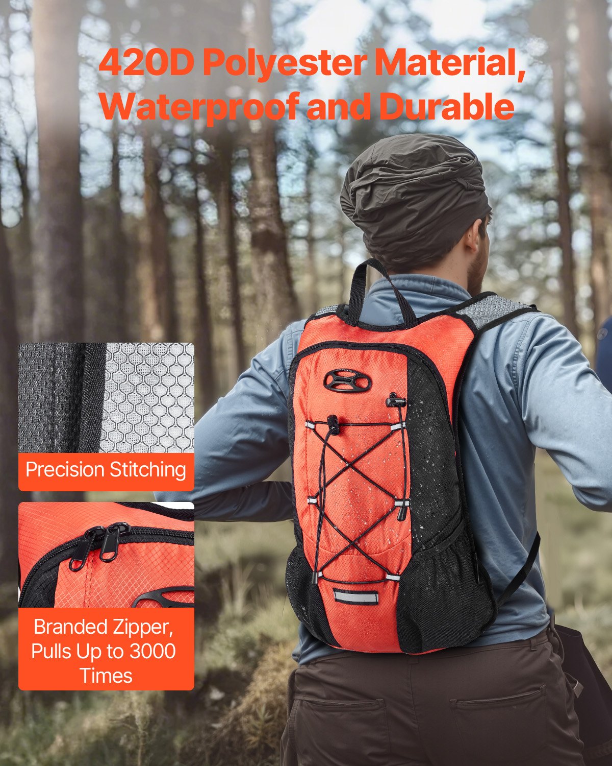 Hydration Backpack with 2L TPU Water Bladder, Hydration Pack Backpack, Lightweight Hiking Water Backpack for Men Women, Hydro Water Daypack for Hiking, Running, Cycling, Camping & Rave