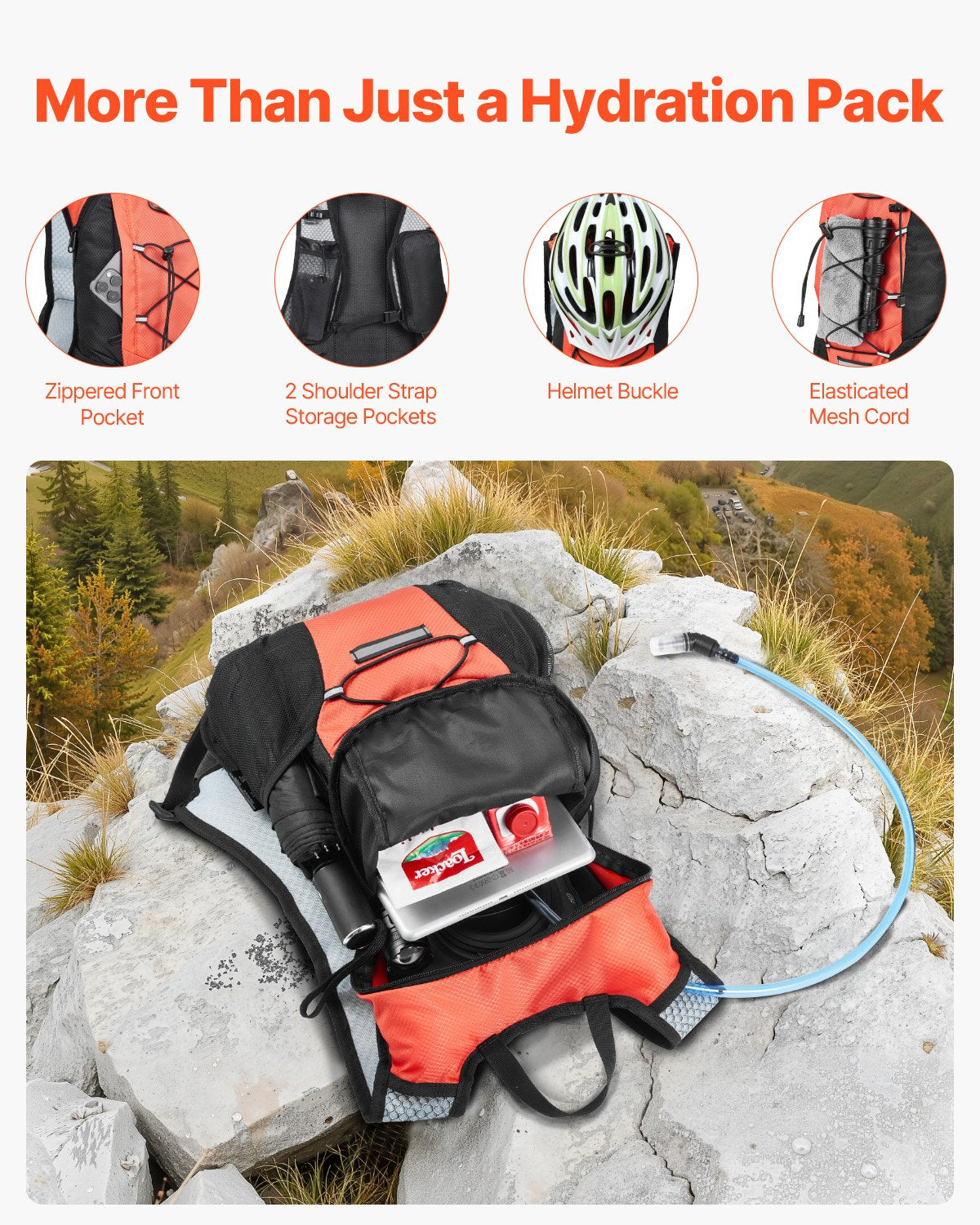 Hydration Backpack with 2L TPU Water Bladder, Hydration Pack Backpack, Lightweight Hiking Water Backpack for Men Women, Hydro Water Daypack for Hiking, Running, Cycling, Camping & Rave
