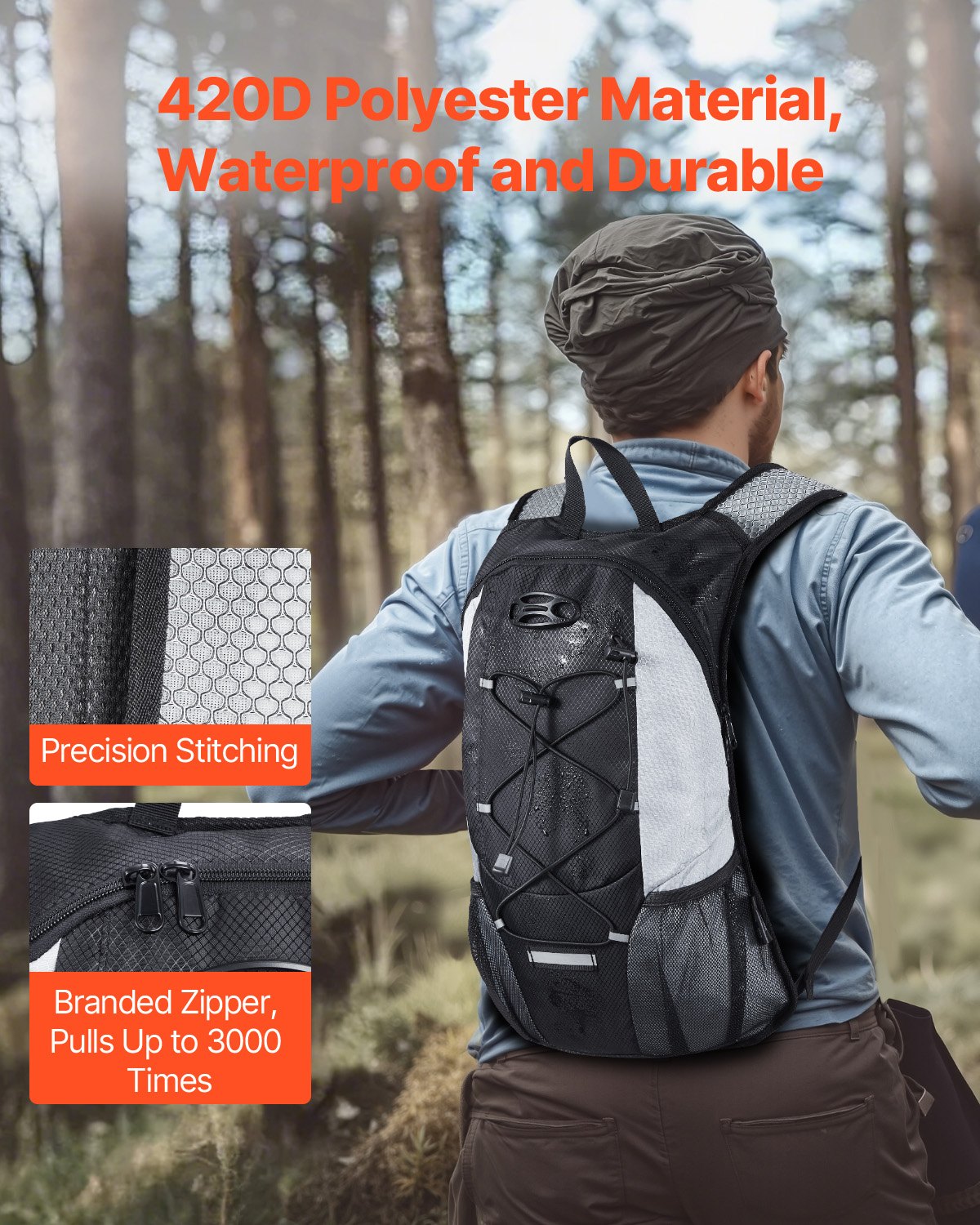 Hydration Backpack with 2L TPU Water Bladder, Hydration Pack Backpack, Lightweight Hiking Water Backpack for Men Women, Hydro Water Daypack for Hiking, Running, Cycling, Camping & Rave