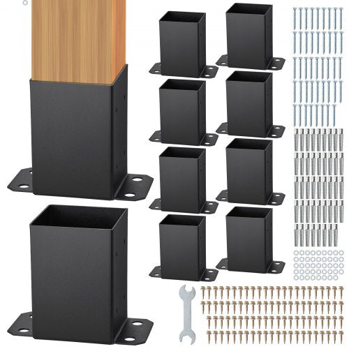 101.6x101.6mm Post Base 10 Pcs, Inner Size 91x91 Post Base Brackets, Heavy Duty Powder-Coated Post Anchor Matte Black Wood Post Brackets for Pavilion Deck Railing Support Deck Base Plate