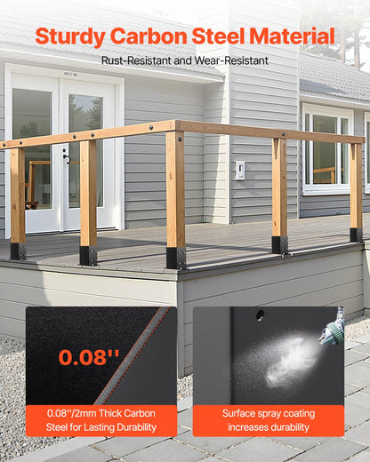 4x4 stolpbas 10 st, innerstorlek 3,6x3,6 tum / 91,44x91,44 mm stolpfästen, kraftiga däckstolpar i kolstål, trästolpfästen för paviljongdäck, stöddäcksbasplatta, svart