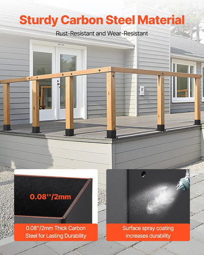 4x4 stolpbas 4 st, innerstorlek 3,6x3,6 tum / 92x92 mm stolpfästen, kraftiga däckstolpar i kolstål, trästolpfästen för paviljongdäck, stöddäcksbasplatta, svart