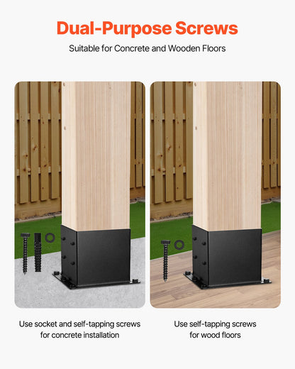 4x4 Post Base 8 Pcs, Inner Size 3.6x3.6 inch / 92x92 mm Post Brackets, Heavy Duty Carbon Steel Decking Posts, Wood Posts Brackets for Pavilion Deck Railing Support Deck Base Plate, Black