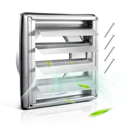 97mm Wall Vent Cover, Louvered Square AC Vent Gable Cover, Premium Stainless Steel & with Noise Reducing Rubber Gasket, for House,Bathroom,Garage,Kitchen,Basement (1 Pack, Silver)