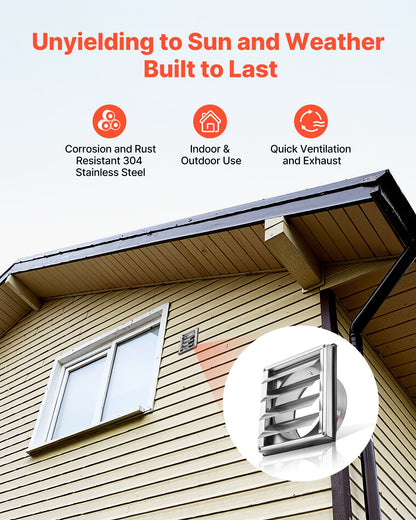 97mm Wall Vent Cover, Louvered Square AC Vent Gable Cover, Premium Stainless Steel & with Noise Reducing Rubber Gasket, for House,Bathroom,Garage,Kitchen,Basement (1 Pack, Silver)