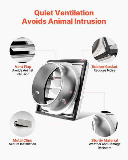 97mm Wall Vent Cover, Louvered Square AC Vent Gable Cover, Premium Stainless Steel & with Noise Reducing Rubber Gasket, for House,Bathroom,Garage,Kitchen,Basement (1 Pack, Silver)