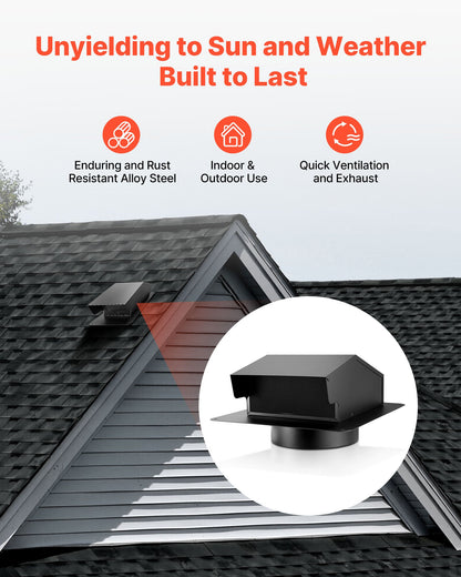 149 mm väggkåpa med huva, fyrkantigt AC-ventilationsgavelskydd, premium SPCC-stål och med inbyggd skyddsskärm, för tak, väggar, utvändiga kanaler och avgasutlopp (1-pack, svart)