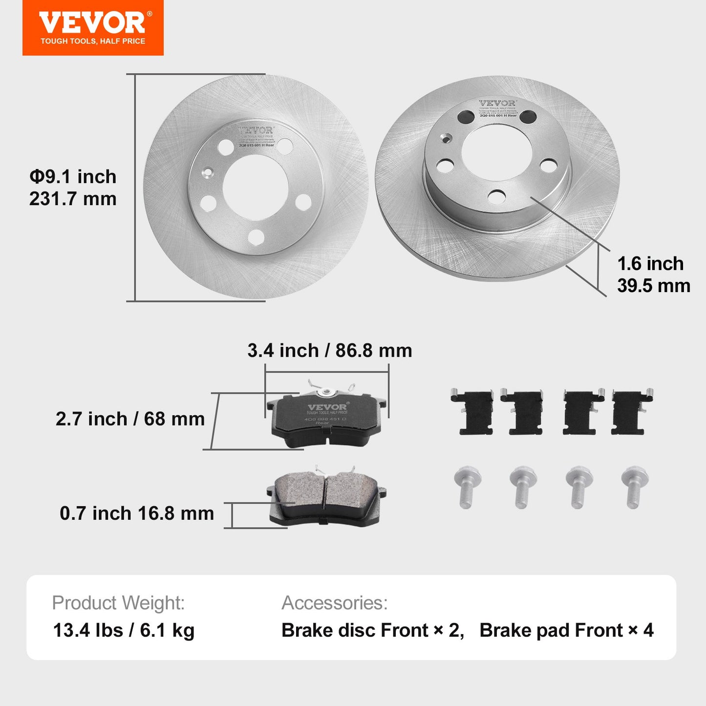 Rear Brake Kit Compatible with AUDI A3(8L), SEAT IBIZA, SKODA OCTAVIA, ROOMSTER, VW GOLF Ⅳ, Brake Rotors Ceramic Brake Pads Replacement Kit, 232mm Rear Rotors
