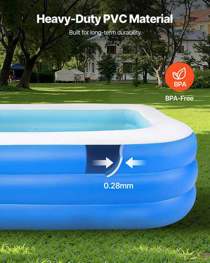 Inflatable Pool, 3000 x 1702 x 508mm Large Inflatable Swimming Pool, Family Large Swimming Pools with Repair Patches, Blow Up Pools for Kids, Adults, Family, Indoor Outdoor, Summer Water Party