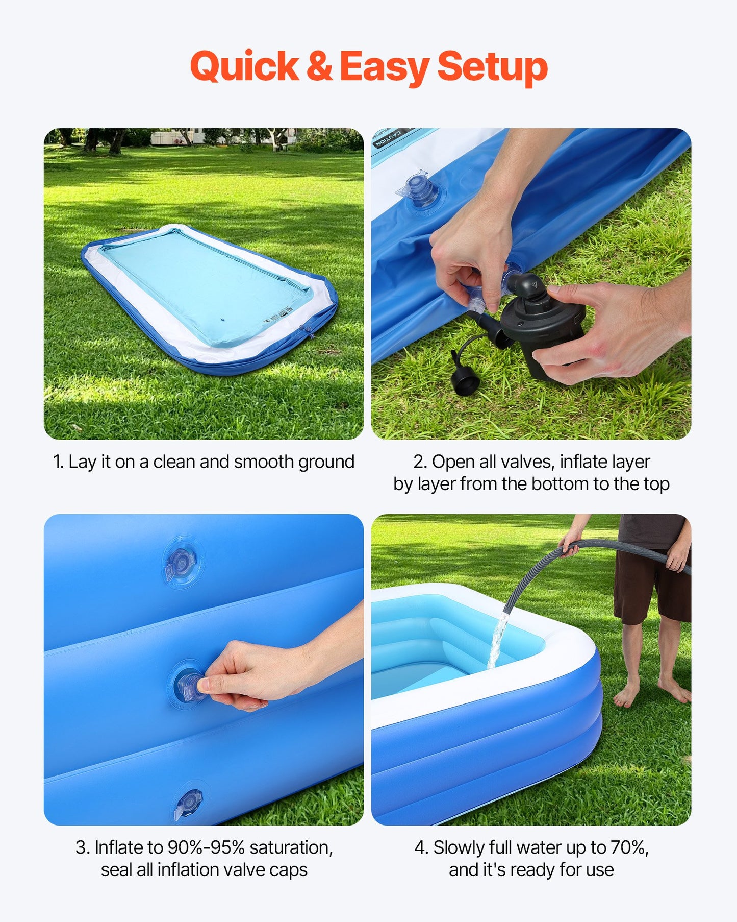 Inflatable Pool, 3000 x 1702 x 508mm Large Inflatable Swimming Pool, Family Large Swimming Pools with Repair Patches, Blow Up Pools for Kids, Adults, Family, Indoor Outdoor, Summer Water Party