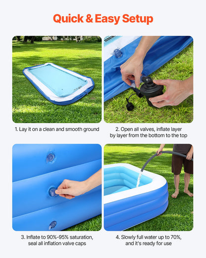 Inflatable Pool, 3000 x 1702 x 508mm Large Inflatable Swimming Pool, Family Large Swimming Pools with Repair Patches, Blow Up Pools for Kids, Adults, Family, Indoor Outdoor, Summer Water Party