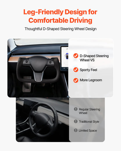 Steering Wheel for 2016-2023 Tesla Model 3, Carbon Fiber Steering Wheel D-Shaped Flat-Bottom with Heating Function, Leather Grip with Non-Slip Texture, Accessories Replacement for Model 3, Black