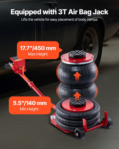 Auto Body Frame Puller Straightener, 6T Tension Car Body Repair Equipment with 3T Airbag Jack & 6000PSI Hydraulic Foot Pump, Include 16 Straightening Tools, for Auto Repair Shop Sedan SUV Pickup