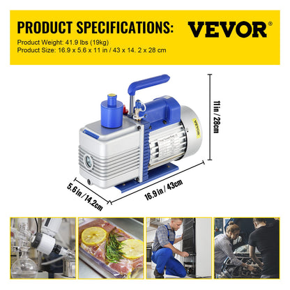 Vacuum Pump, 10CFM 1 HP, Two-Stage Rotary Vane Vacuum Pump, 220V 5 PA Facility HVAC Refrigerant Air Tool for HVAC, Auto AC Refrigerant Recharging, Wine Degassing and Food Processing, Blue