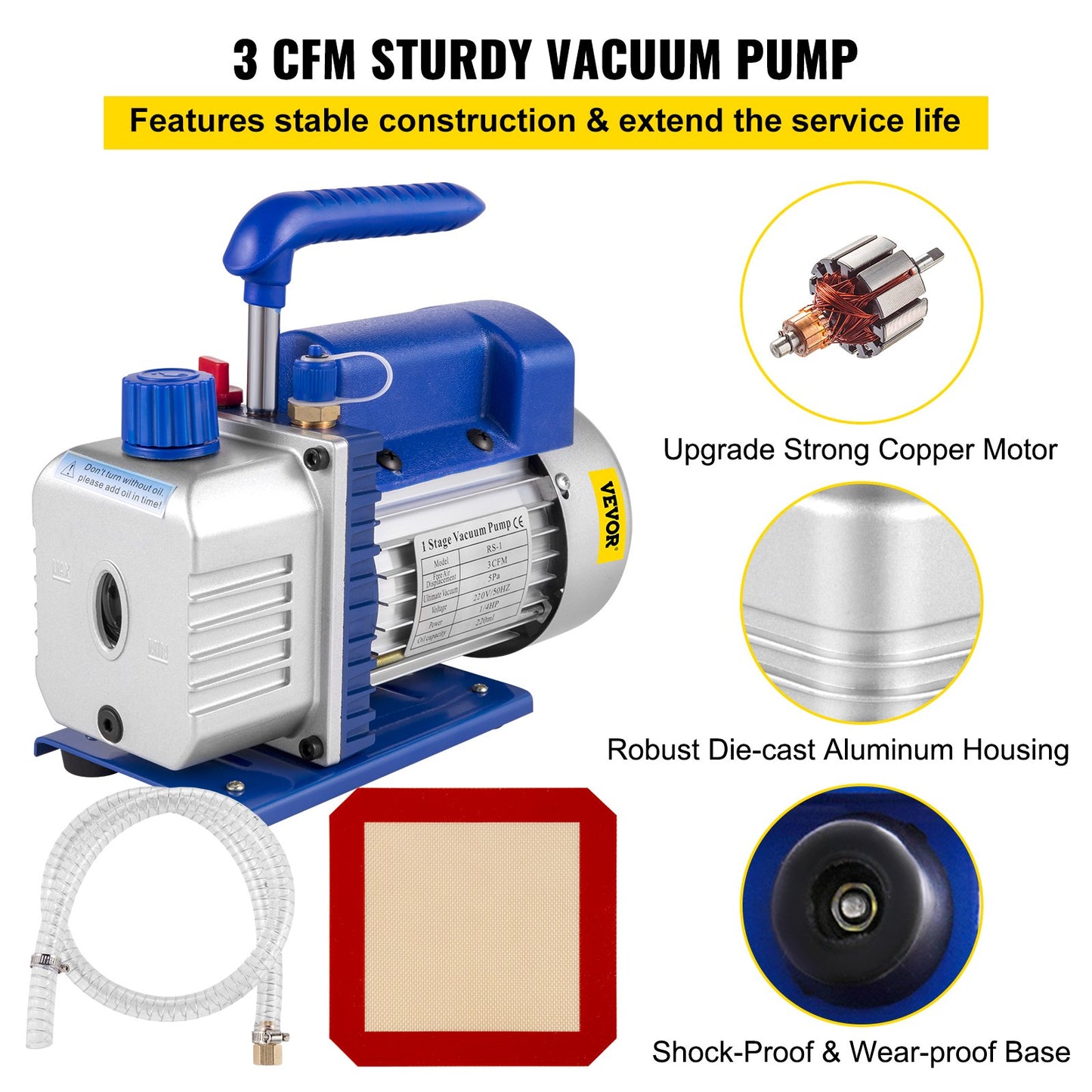 3 CFM 1/4HP Single Stage Vacuum Pump,3 Gallon(13 Liter) Vacuum Chamber Kit, HVAC A/C Refrigeration Kit
