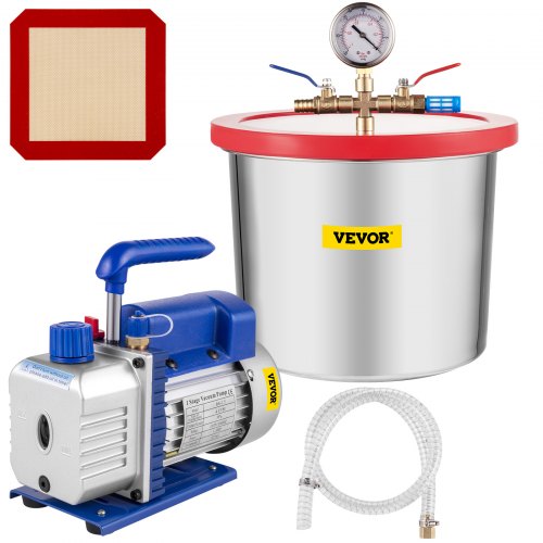 2 Gallon/7.6 L Vacuum Chamber Silicone Epoxy Degassing 4CFM 113L/min 1/3HP Vacuum Pump