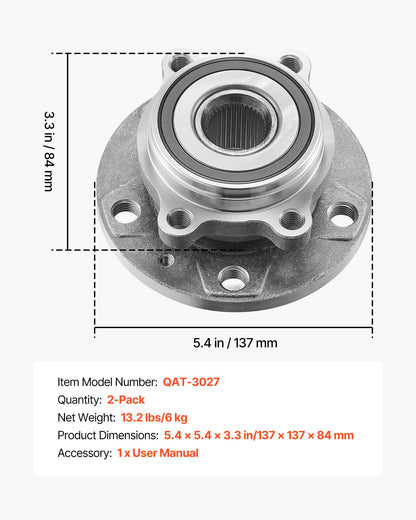 2 st framhjulslager och navaggregat passar för 2018 Audi Q3 Komfort Premium Plus Sport Utility 4-dörrars Volkswagen Beetle Coast Cabriolet 2-dörrars 2.0L OEM 513253, hjullagernavaggregatsats