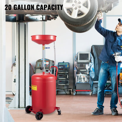 Spilloljeavtappningstank 80 l bärbar oljeavtappning luftdriven avtappning oljebyte, oljeavtappningsbehållare, vätskebränsleöverföring dränering justerbar tratthöjd, med tryckregleringsventil