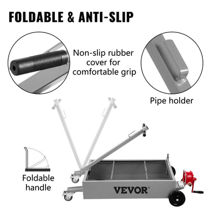 Oil Drain Pan 15 Gallon Oil Drain Tank, 57L Low Profile Oil Drain Pan, Large Capacity Oil Change Pan, Foldable Hand, with Pump, Hose, Swivel Casters Wheels for Car, SUV, Trucks Oil Draining