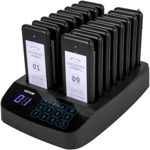Restaurant Pager 16 Coasters Paging System Max 98 Nursery Pager Wireless Paging Queuing Calling System Touch Screen with Vibration, Flashing and Buzzer for Social Distance Hotels and Cafés