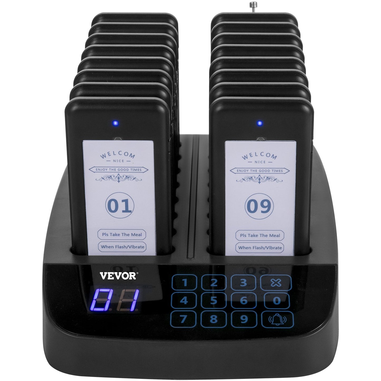 Restaurant Pager 16 Coasters Paging System Max 98 Nursery Pager Wireless Paging Queuing Calling System Touch Screen with Vibration, Flashing and Buzzer for Social Distance Hotels and Cafés