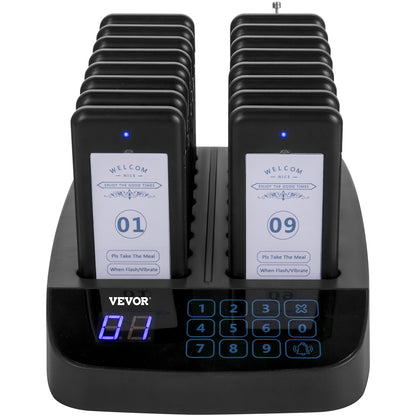 Restaurant Pager 16 Coasters Paging System Max 98 Nursery Pager Wireless Paging Queuing Calling System Touch Screen with Vibration, Flashing and Buzzer for Social Distance Hotels and Cafés