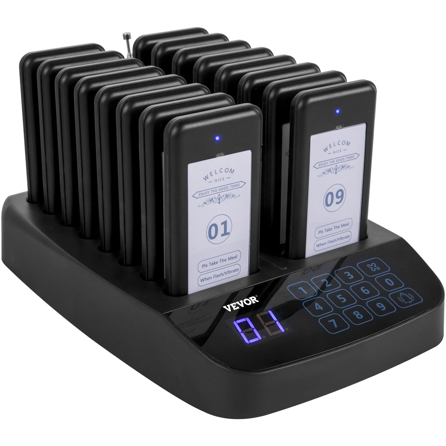 Restaurant Pager 16 Coasters Paging System Max 98 Nursery Pager Wireless Paging Queuing Calling System Touch Screen with Vibration, Flashing and Buzzer for Social Distance Hotels and Cafés