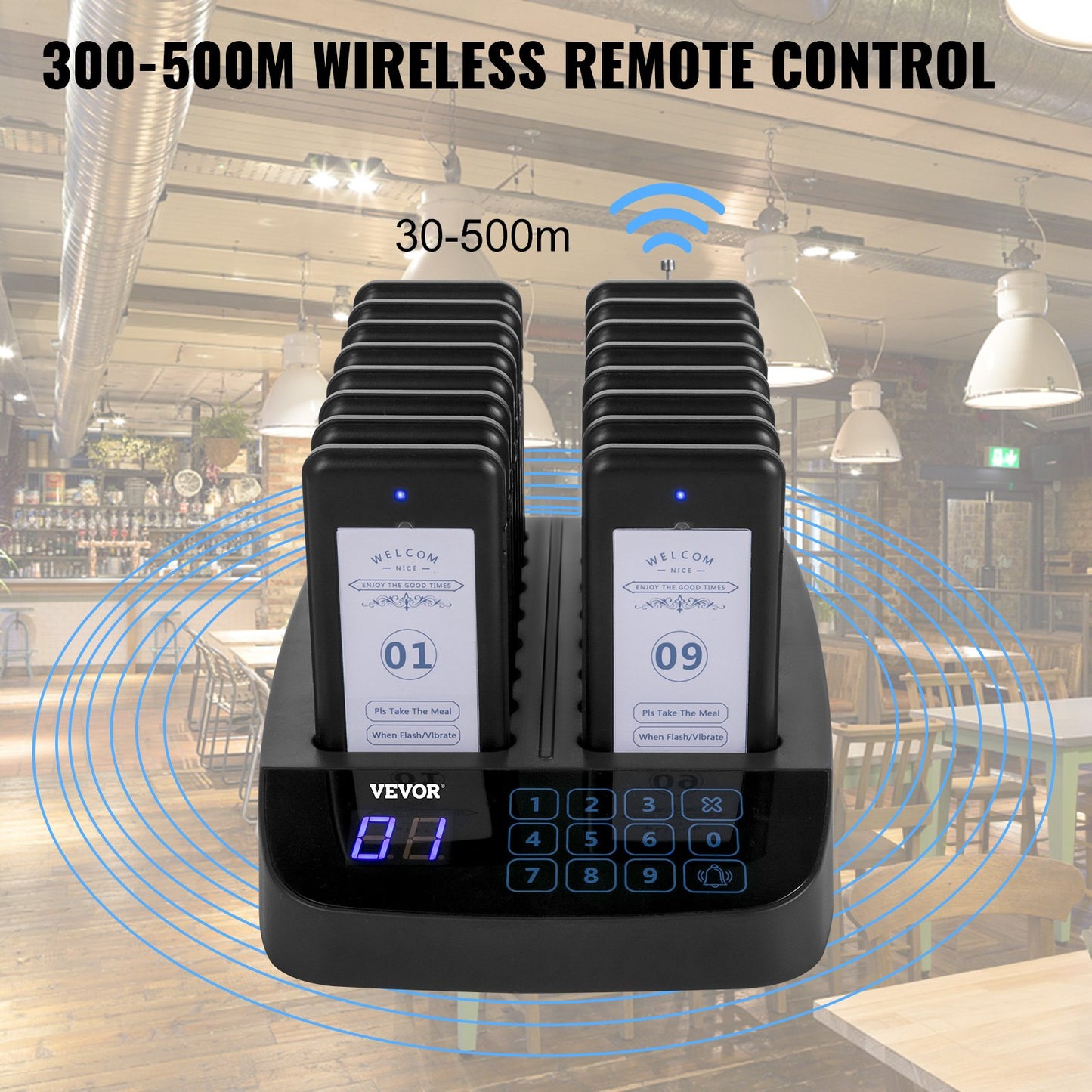Restaurant Pager 16 Coasters Paging System Max 98 Nursery Pager Wireless Paging Queuing Calling System Touch Screen with Vibration, Flashing and Buzzer for Social Distance Hotels and Cafés