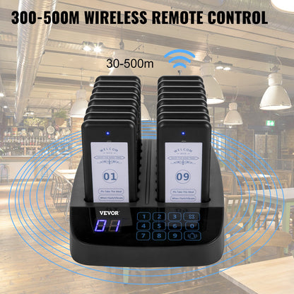 Restaurant Pager 16 Coasters Paging System Max 98 Nursery Pager Wireless Paging Queuing Calling System Touch Screen with Vibration, Flashing and Buzzer for Social Distance Hotels and Cafés