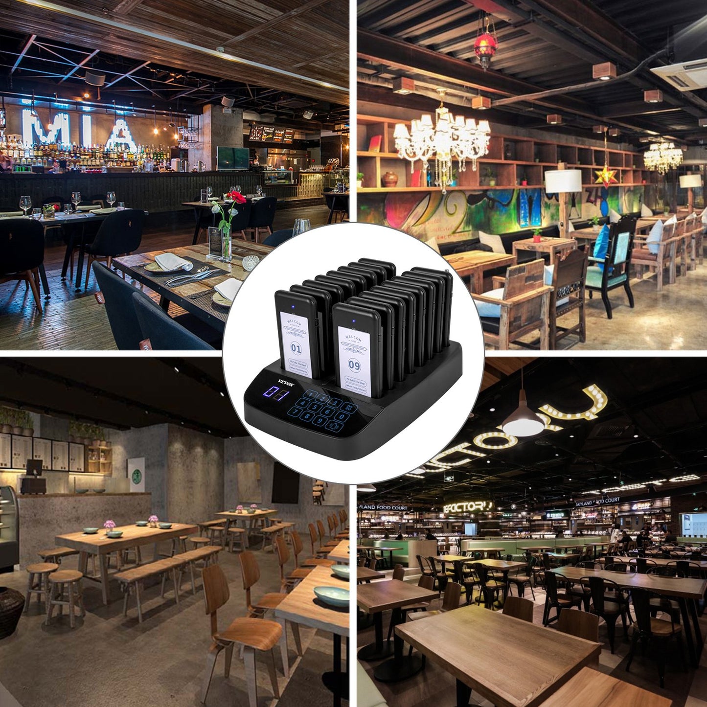 Restaurant Pager 16 Coasters Paging System Max 98 Nursery Pager Wireless Paging Queuing Calling System Touch Screen with Vibration, Flashing and Buzzer for Social Distance Hotels and Cafés