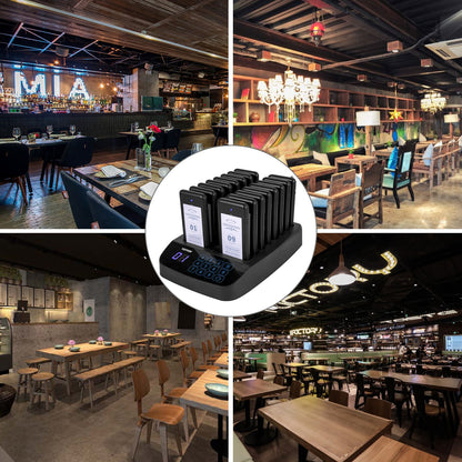 Restaurant Pager 16 Coasters Paging System Max 98 Nursery Pager Wireless Paging Queuing Calling System Touch Screen with Vibration, Flashing and Buzzer for Social Distance Hotels and Cafés