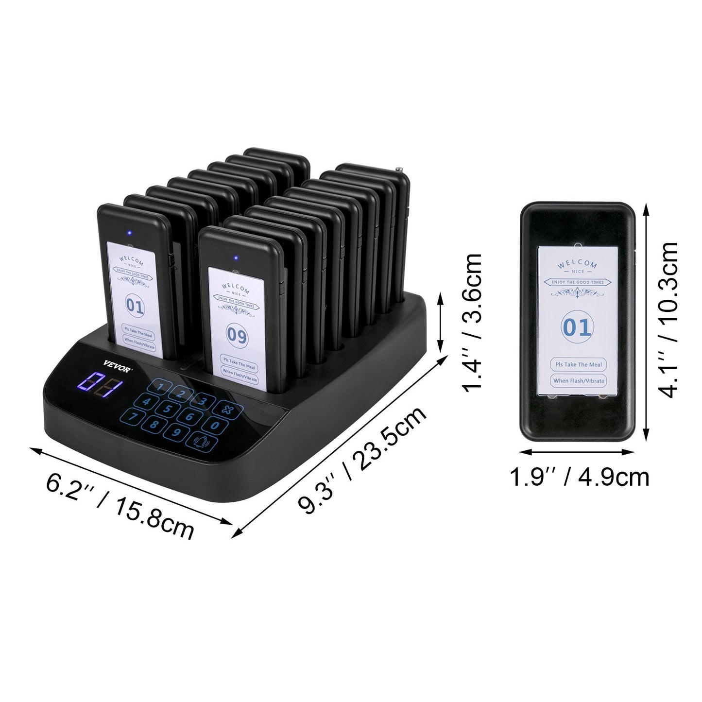 Restaurant Pager 16 Coasters Paging System Max 98 Nursery Pager Wireless Paging Queuing Calling System Touch Screen with Vibration, Flashing and Buzzer for Social Distance Hotels and Cafés