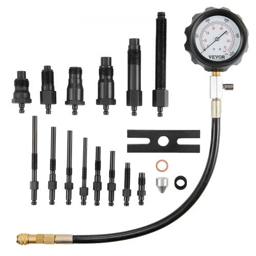 Dieselmotorkompressionstestare, 18 delar cylindertryckstestverktygssats, med 0-1000 psi mätare och adaptrar, dieselinsprutningstestare kontrollerar cylindrar i diesellastbilar, traktorer, utrustning